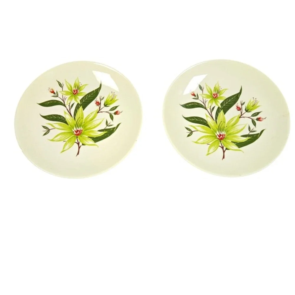 Rhythm China Saucer Set Floral Green‎ Flower Cream Vintage Dishware